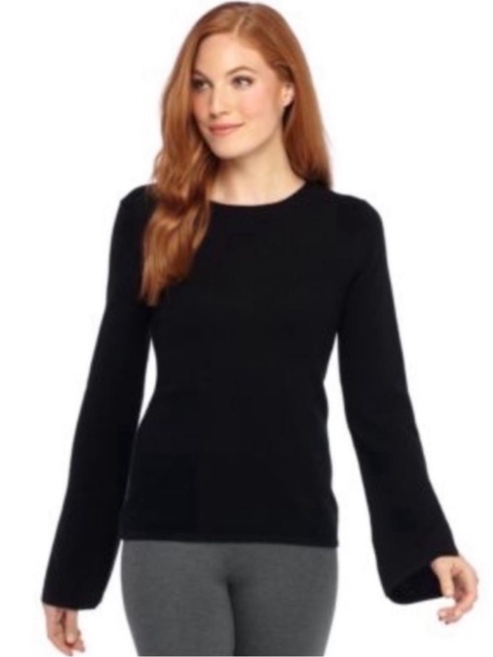 The Limited Black Crewneck Long Sleeve Split Cuff Cashmere Sweater Medium